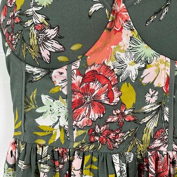 B.O.G. Collective Floral Sage Green Mini Floral Sundress Size Medium - Picture 2 of 9